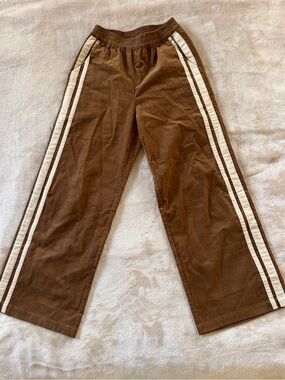 Women’s Brown Corduroy Track Pants with Cream Side Stripes